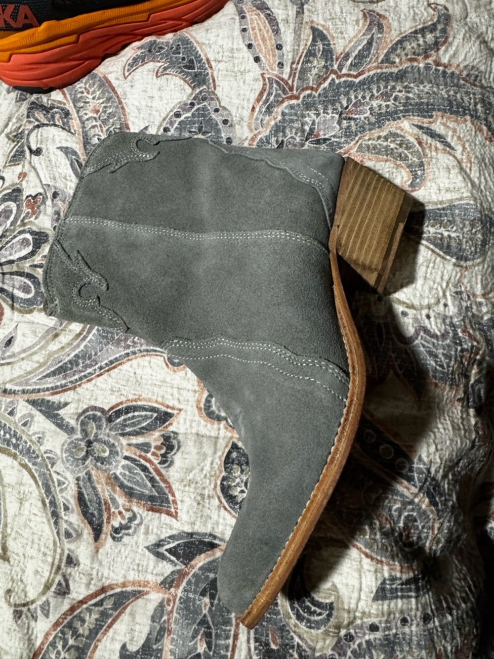 Free People Gray Suede Western Ankle Boots